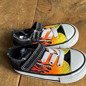 Vibrant Flame Kids Sneakers - Black, Orange, and Yellow